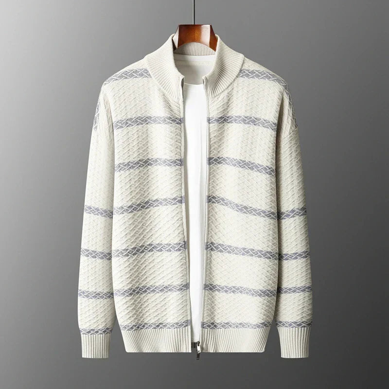 Men's Nordic Knit Zip Jacket with Woven Pattern