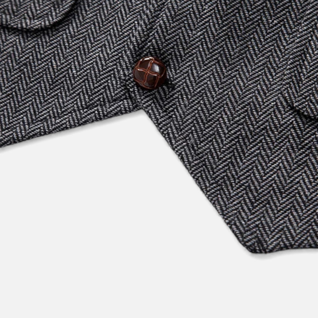 Vintage Tweed Men's Suit Vest with Lapel Chain