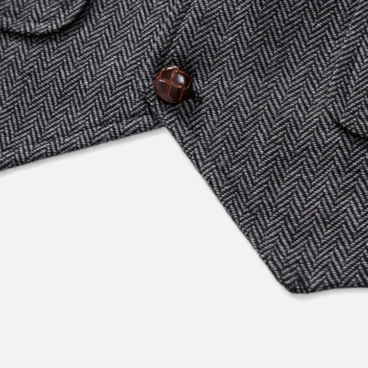 Vintage Tweed Men's Suit Vest with Lapel Chain