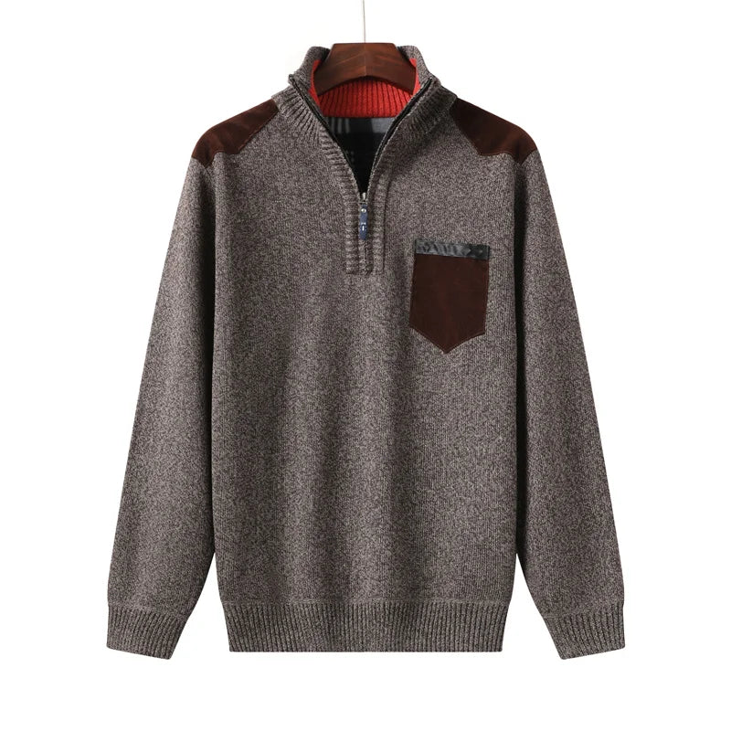 Men's Quarter-Zip Pullover with Contrast Details - High Collar and Modern Fit