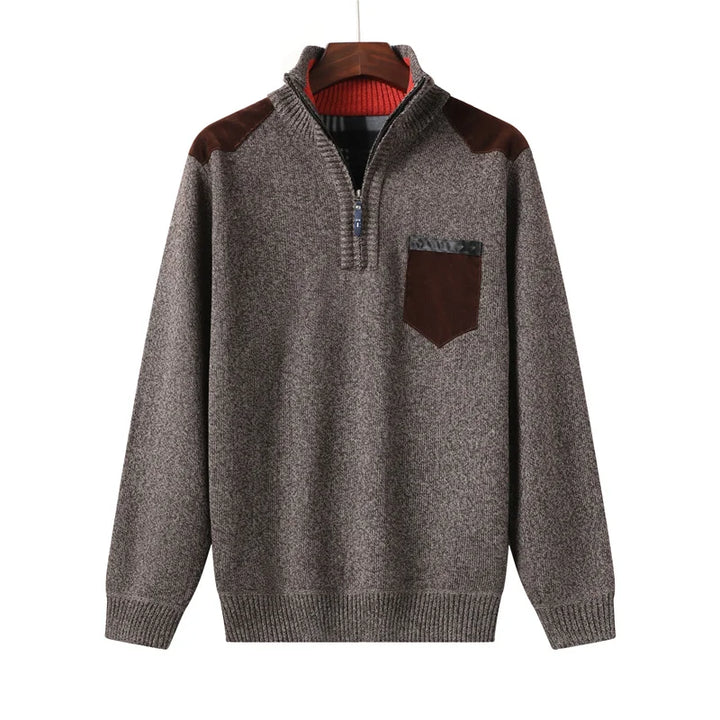 Men's Quarter-Zip Pullover with Contrast Details - High Collar and Modern Fit