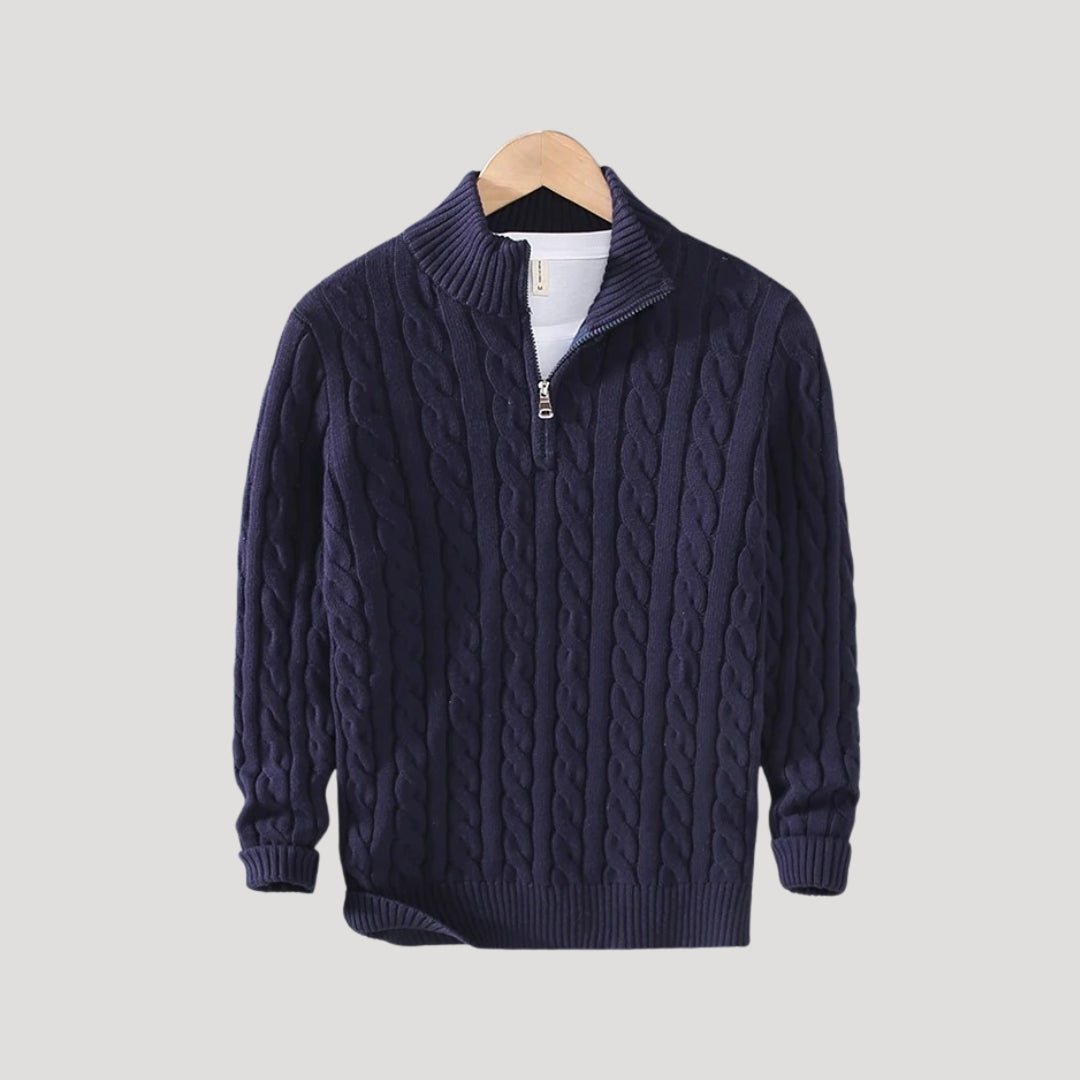 Men's Wool Cable-Knit Half-Zip Pullover Sweater