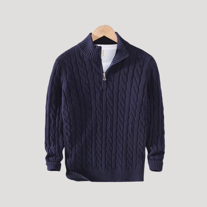 Men's Wool Cable-Knit Half-Zip Pullover Sweater