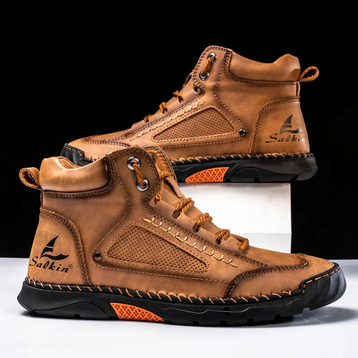 Men's Premium Leather High-Top Sneakers - Waterproof and Breathable