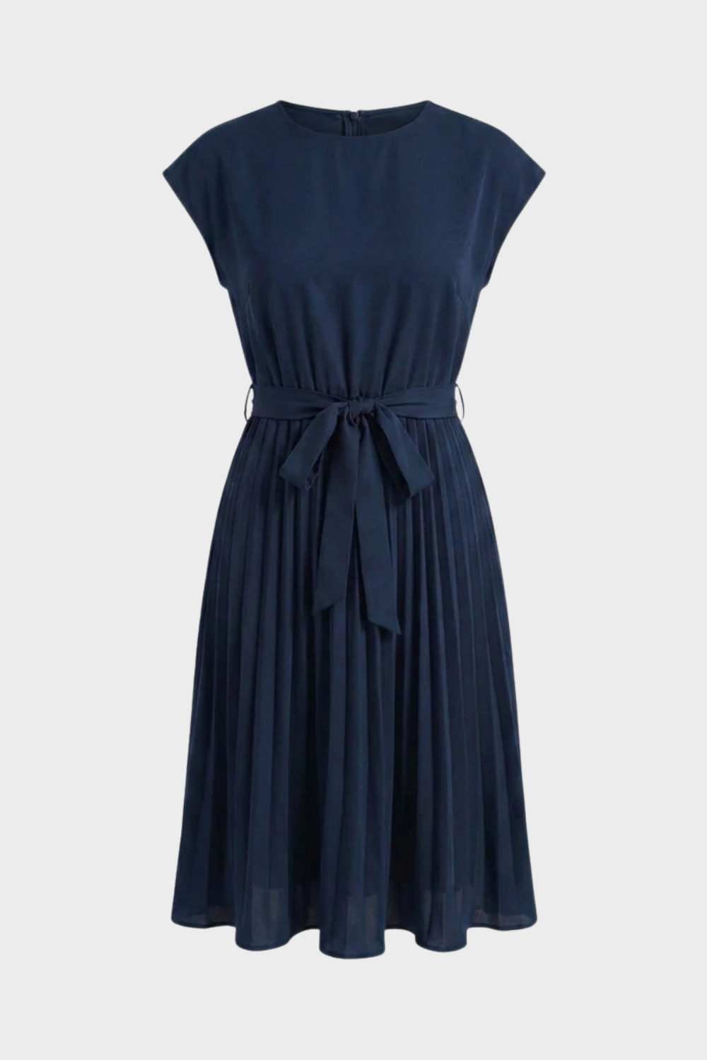 Elegant Belted Women's Pleated Midi Dress