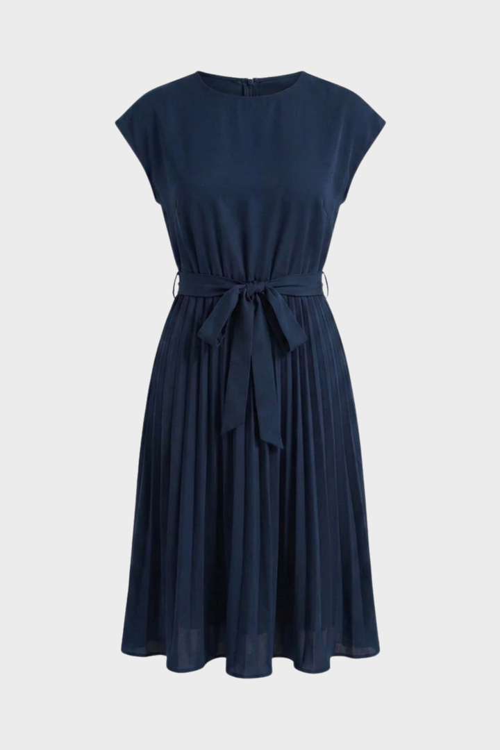 Elegant Belted Women's Pleated Midi Dress