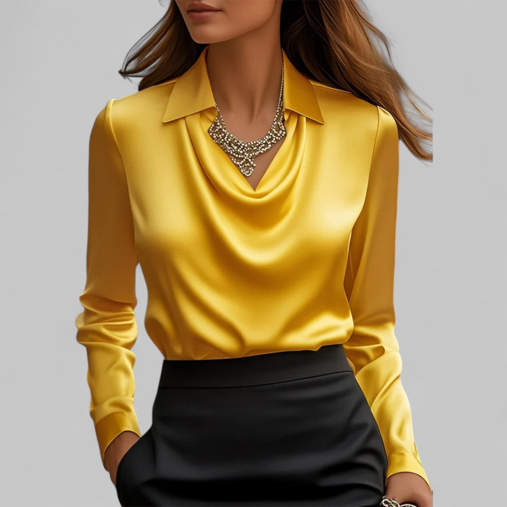 Elegant Satin Waterfall Neckline Women's Blouse