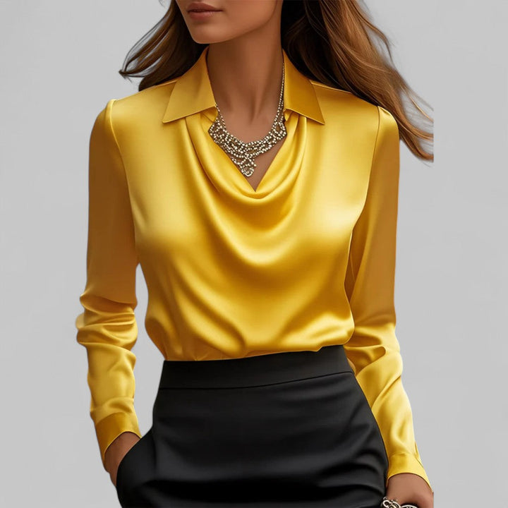 Elegant Satin Waterfall Neckline Women's Blouse