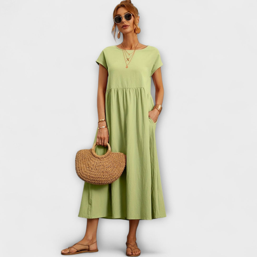 Elegant Women's Spring Dress with Flowing Silhouette - Light and Airy