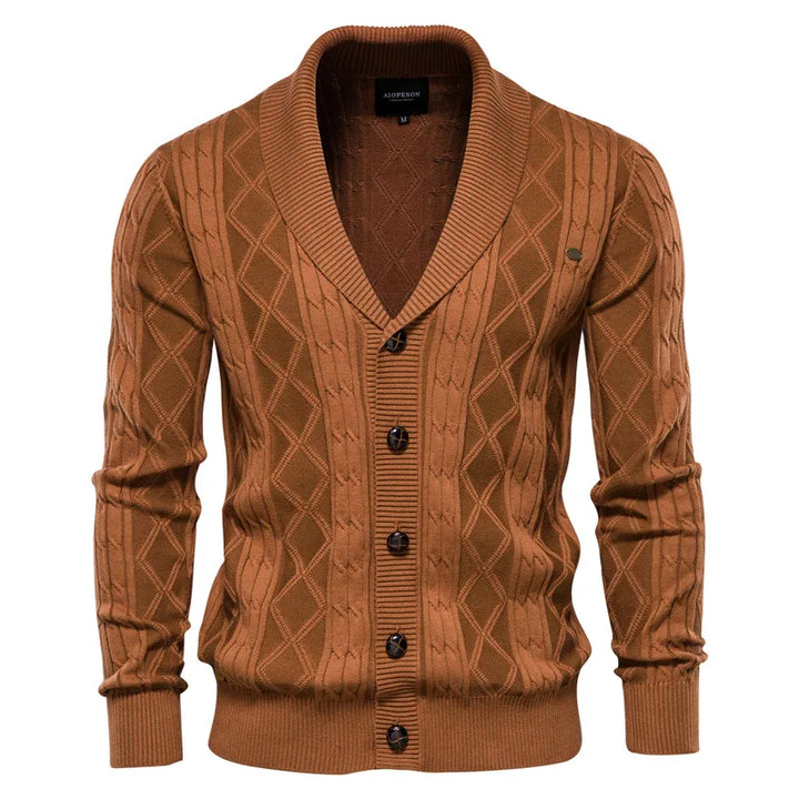 Men's Knit Cardigan with Shawl Collar - Soft Cotton and Elegant Fit