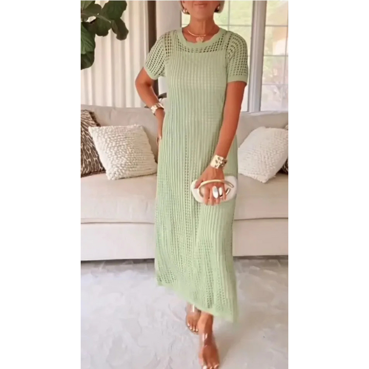 Elegant Layered Women's Cut-Out Maxi Dress with Free Inner Dress
