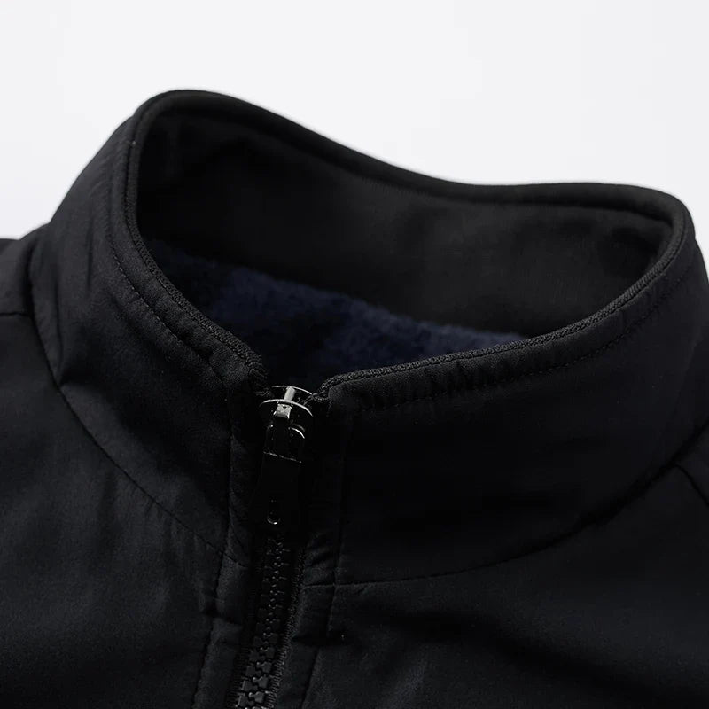 Men's Warm Fleece Winter Jacket - Lined Stand Collar Jacket with Zipper