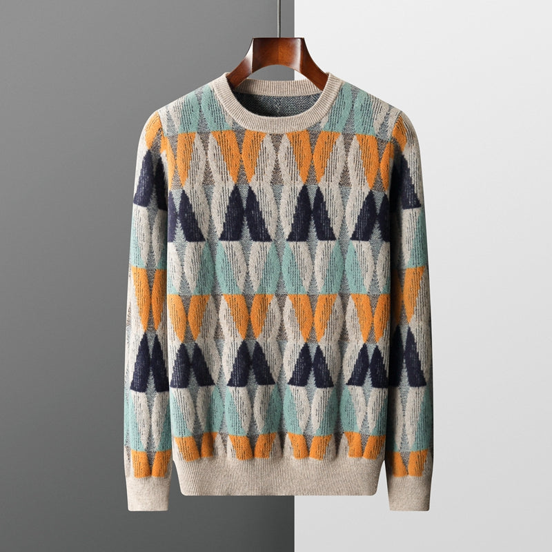 Men's Geometric Knit Sweater with Alpine Pattern