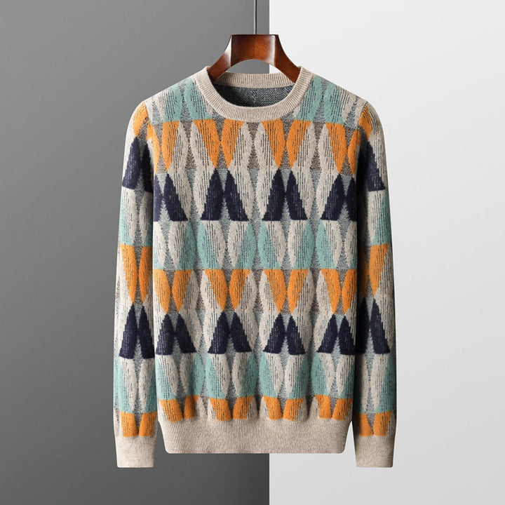 Men's Geometric Knit Sweater with Alpine Pattern