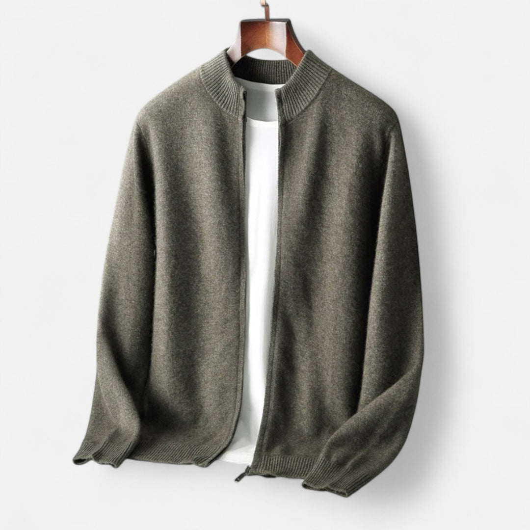 Warm Merino Wool Zip-Up Men's Cardigan