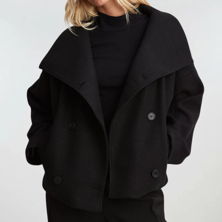 Warm Women's Short Coat - Double-Breasted and Lightly Lined
