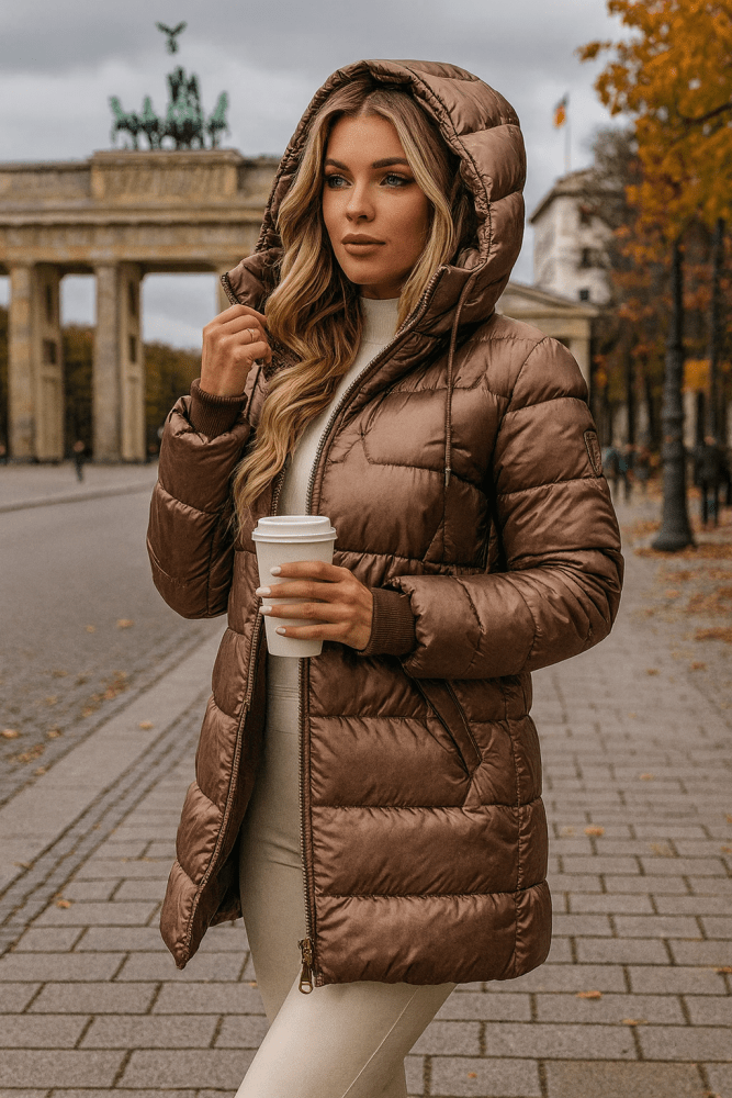 Long Quilted Women's Winter Jacket with Hood - Warm Puffer Jacket