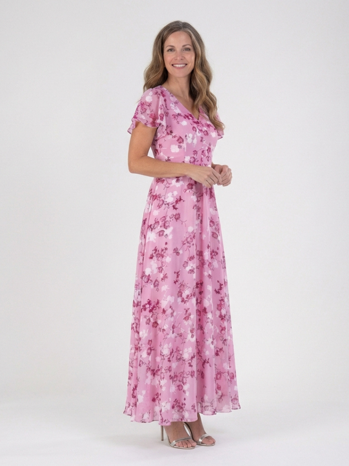 Elegant Lightweight Women's Floral Chiffon Maxi Dress