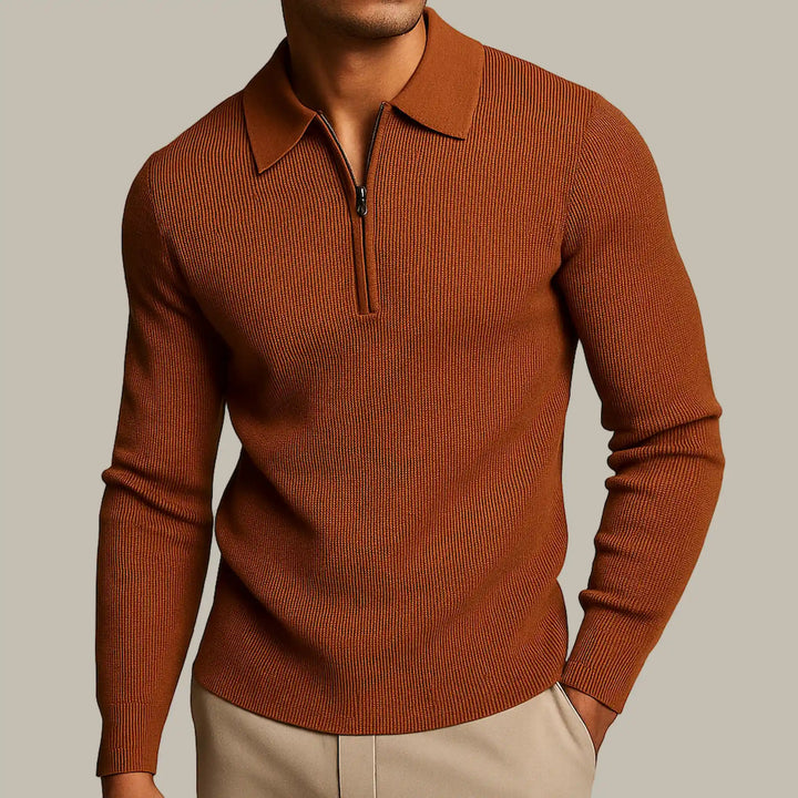Men's Waffle-Knit Pullover with Zipper - Textured Quarter-Zip