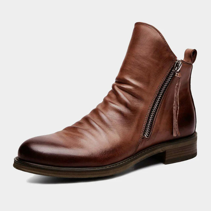 Men's Comfortable PU Leather Boots with Zipper - Non-Slip and Breathable