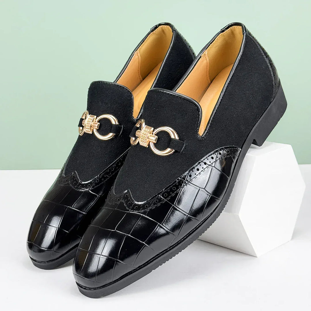 Elegant Men's Leather Loafers with Suede - Cushioned Footbed