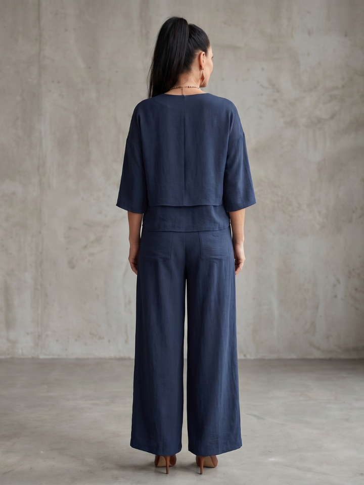 Elegant Layered Women's Wide Leg Two-Piece Set