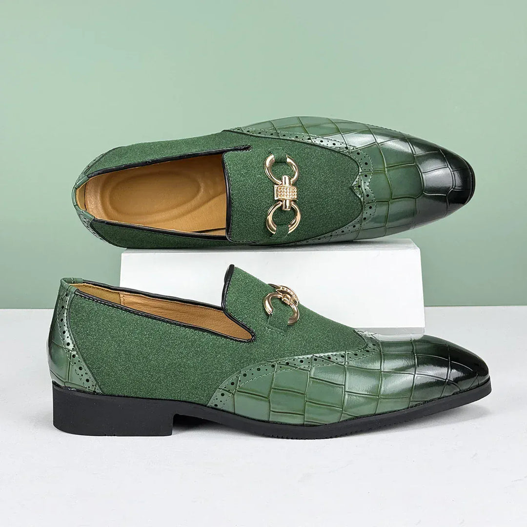 Elegant Men's Leather Loafers with Suede - Cushioned Footbed