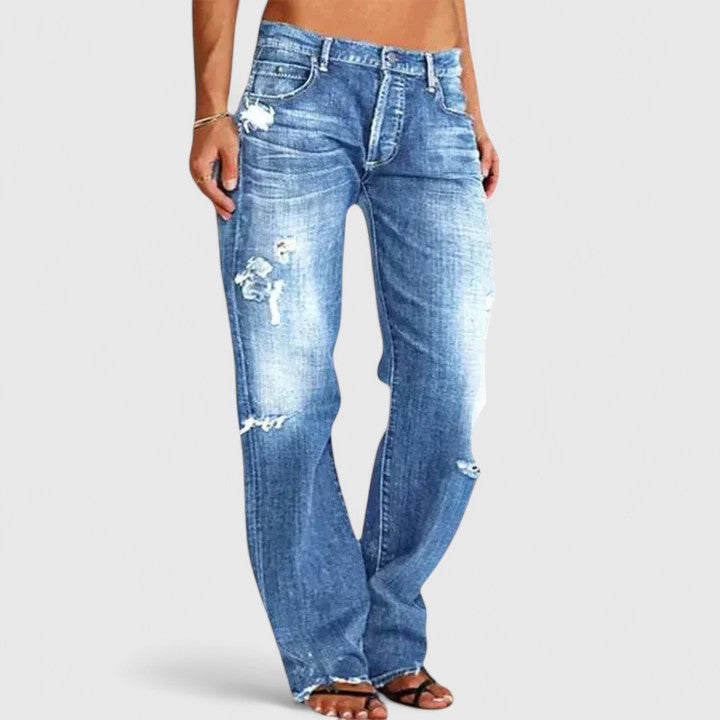 Elegant Women's Stretch Wide-Leg Jeans - Comfortable Low-Rise Pants