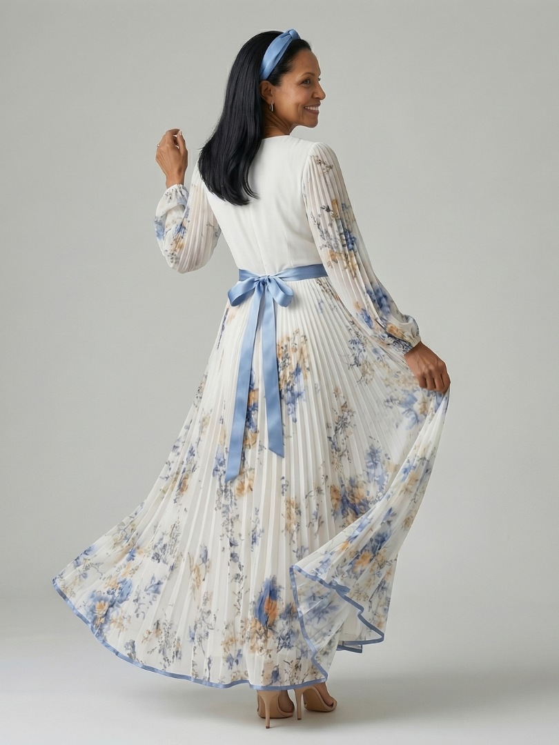 Elegant Pleated Wrap Women's Midi Dress