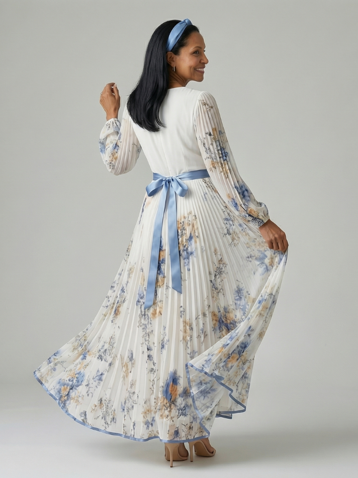 Elegant Pleated Wrap Women's Midi Dress