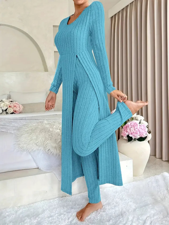 Women's Ribbed Set in Soft Rib Knit - Long Sleeve Top with Matching Pants