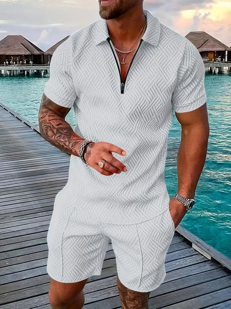 Classic Men's Polo Shirt and Shorts Set - Breathable and Comfortable for Casual Wear and Sports