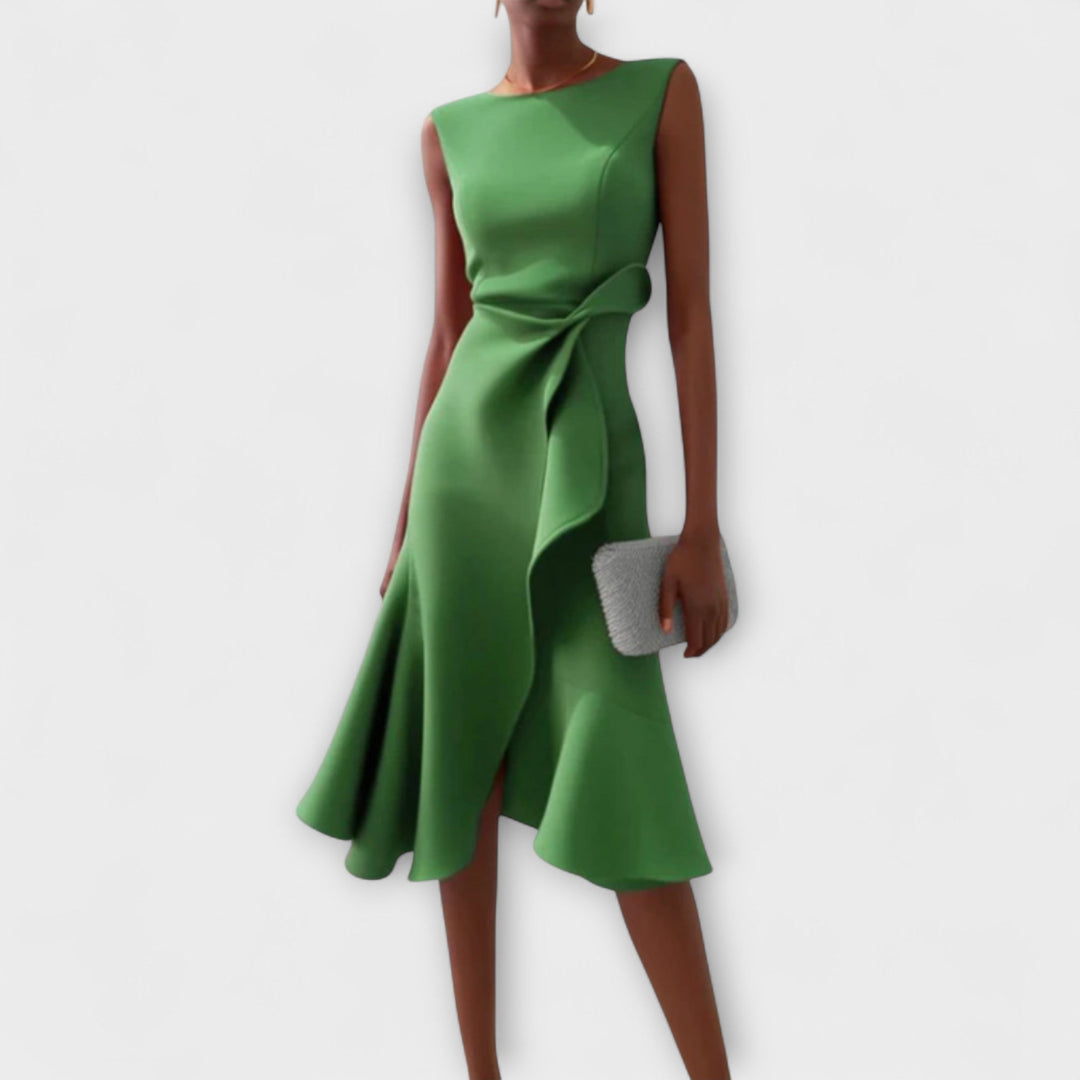 Elegant Draped Women's Asymmetric Midi Dress