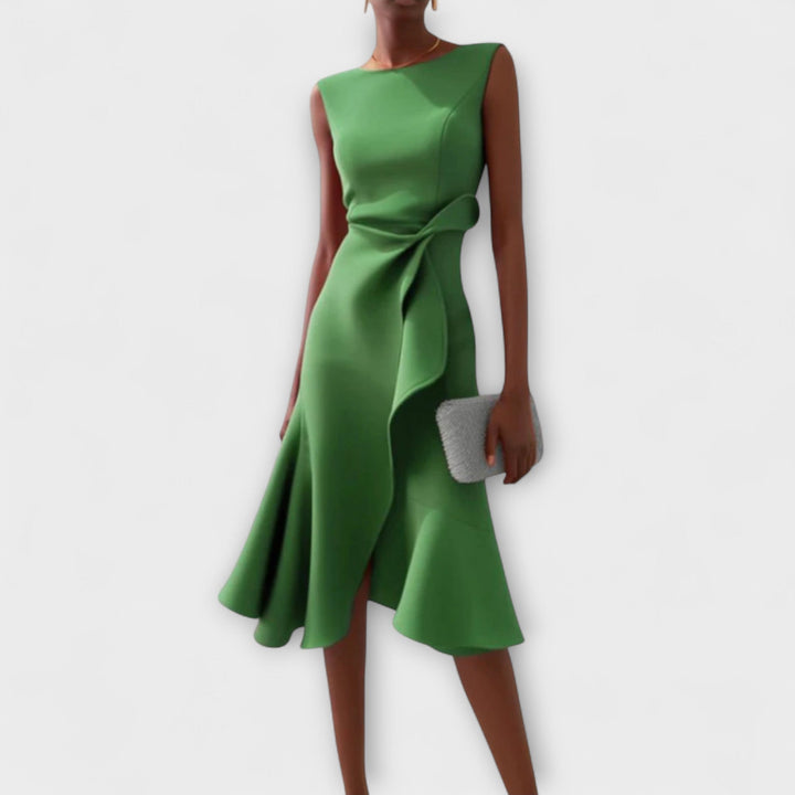 Elegant Draped Women's Asymmetric Midi Dress