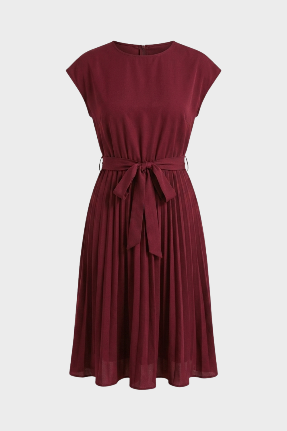 Elegant Belted Women's Pleated Midi Dress