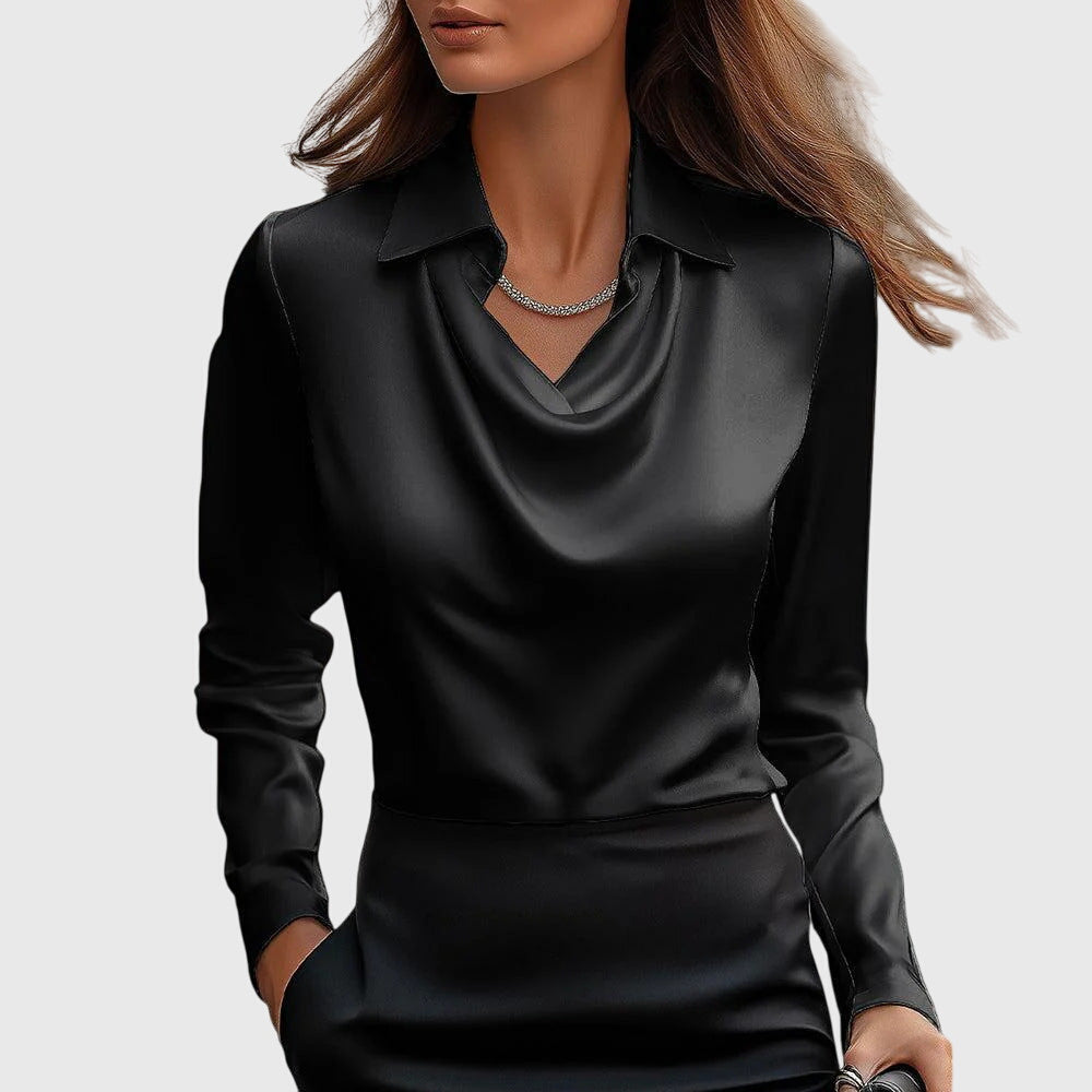 Elegant Women's Blouse with Pleated Neckline - Versatile and Chic
