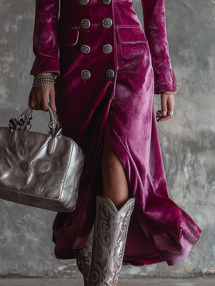 Women's Elegant Velvet Blazer Maxi Dress