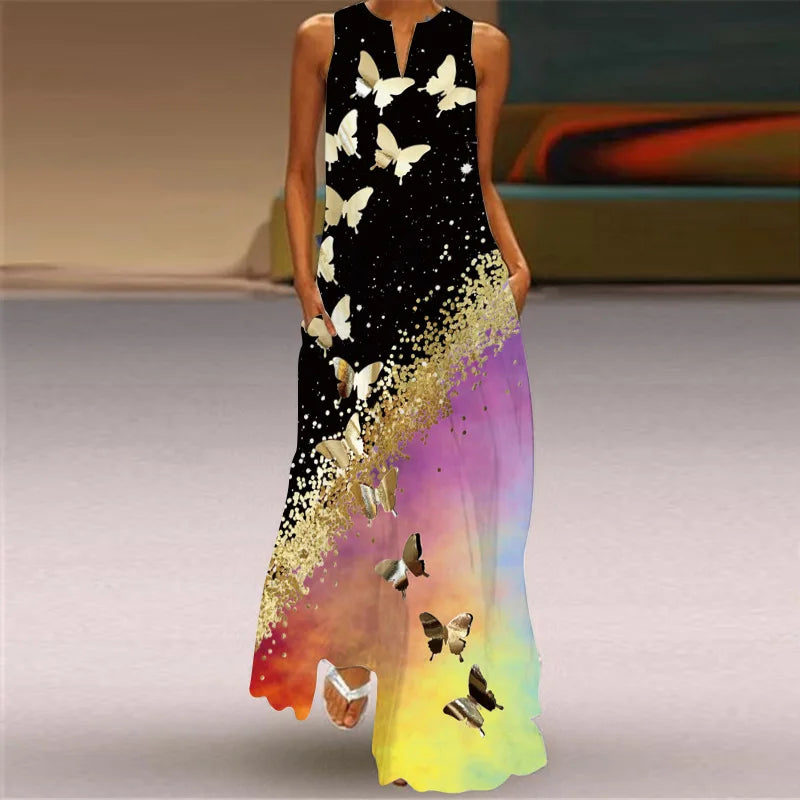 Elegant Butterfly Floral Women's A-Line Dress