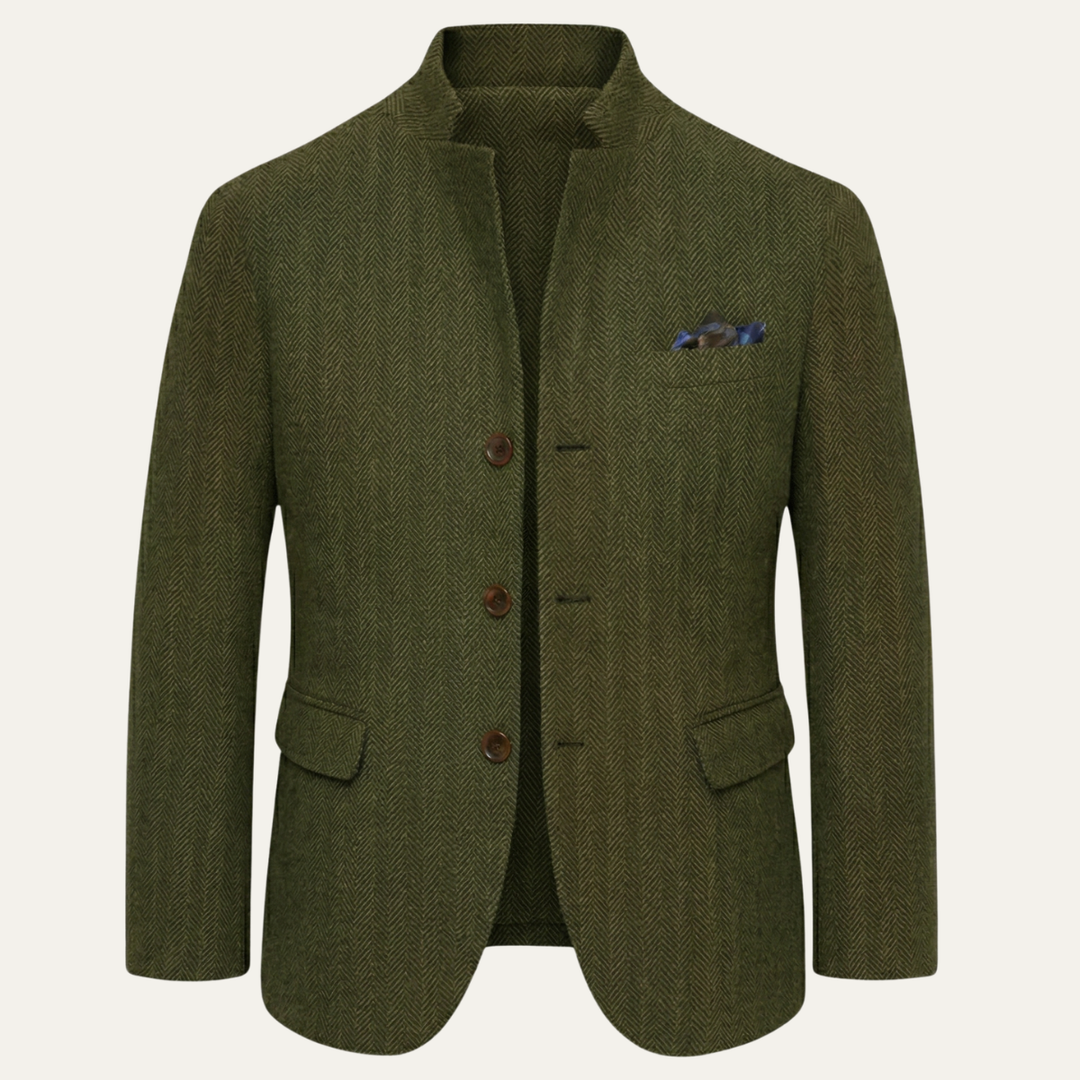 Classic Refined Men's Wool Single Breasted Tweed Blazer Jacket