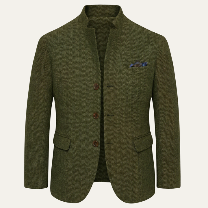 Classic Refined Men's Wool Single Breasted Tweed Blazer Jacket