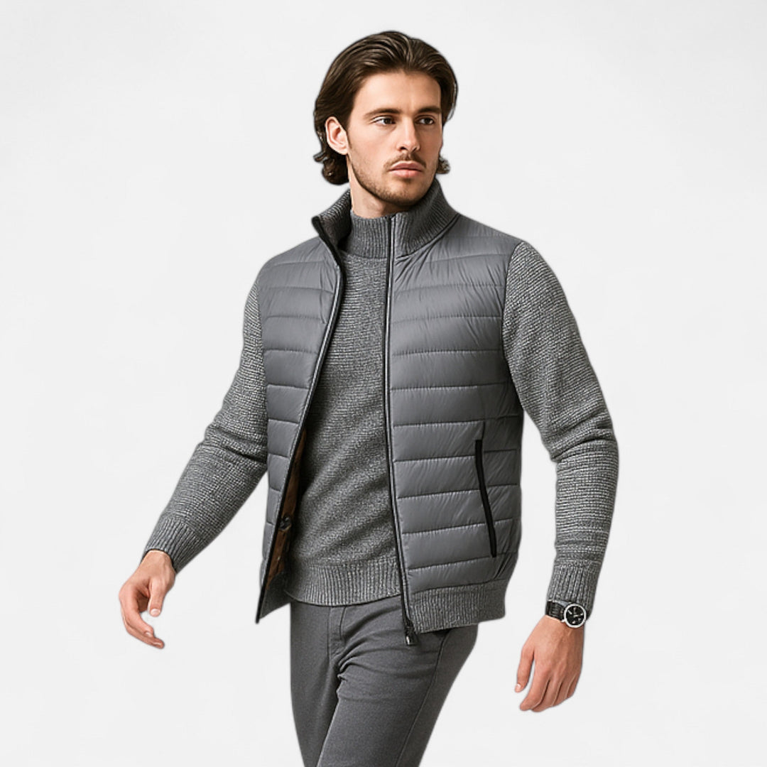 Men's Warm Fleece Patchwork Jacket with Stand Collar