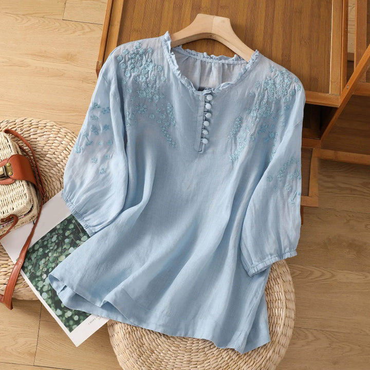 Elegant Embroidered Women's Button-Front Blouse