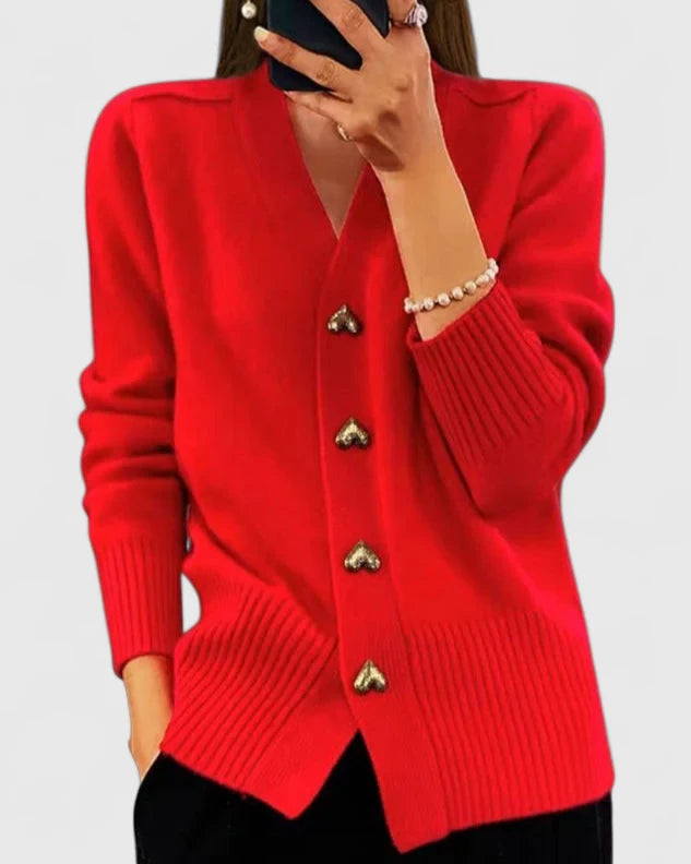 Women's Elegant Knit Cardigan with Heart Buttons