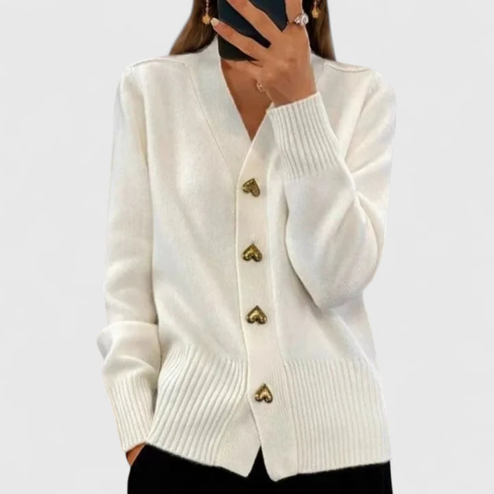 Women's Elegant Knit Cardigan with Heart Buttons