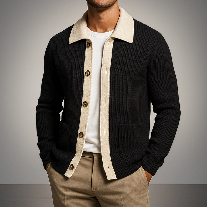 Classic Men's Knit Cardigan with Button Placket for Fall and Winter