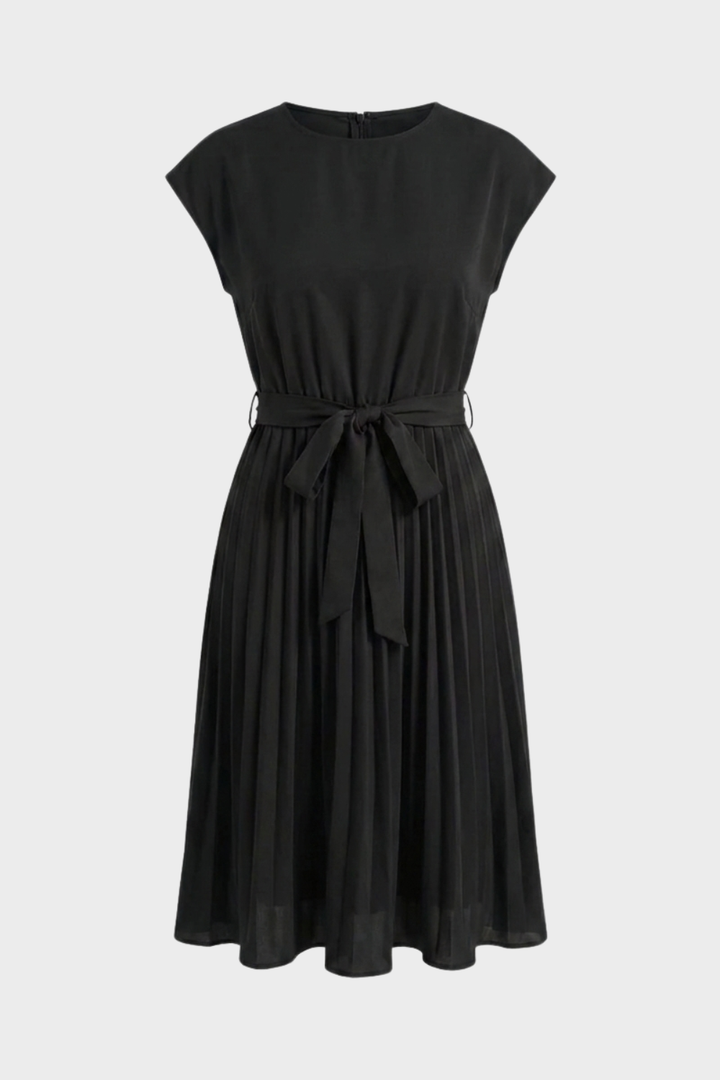 Elegant Belted Women's Pleated Midi Dress