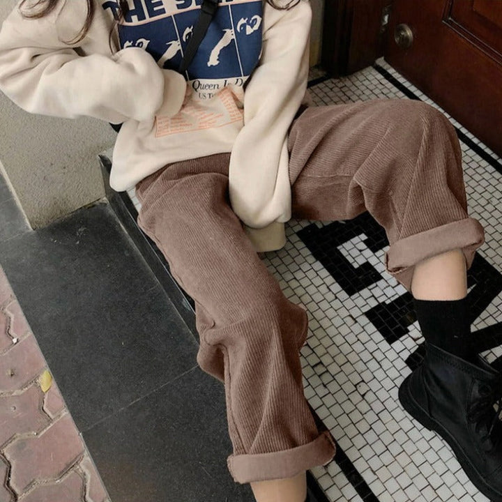 High-Quality Women's Corduroy Pants with High Waist - Straight Fit