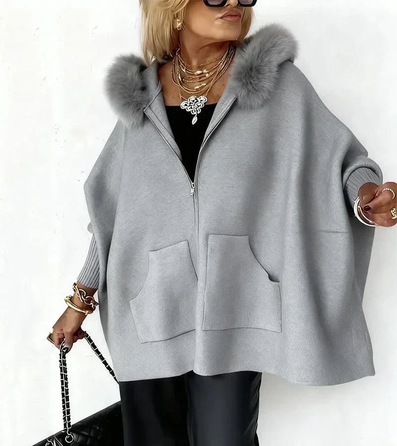 Women's Casual Hooded Coat with Faux Fur Collar - Warm Winter Jacket
