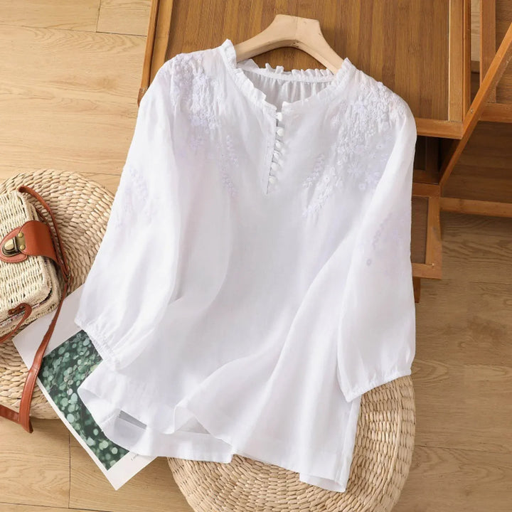 Elegant Embroidered Women's Button-Front Blouse