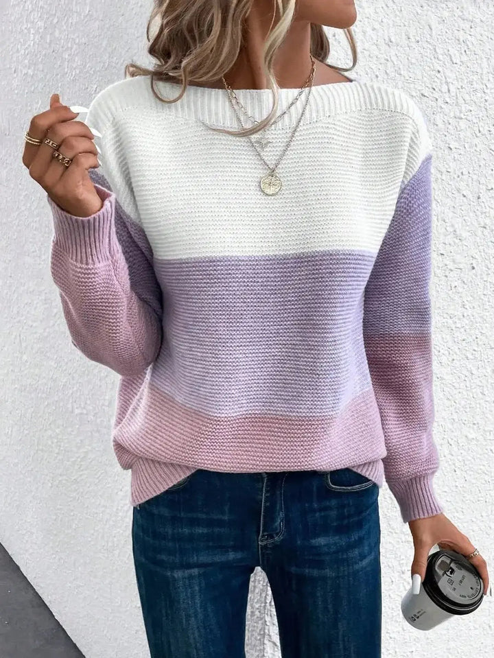 Relaxed Colour Block Women's Knit Sweater Jumper
